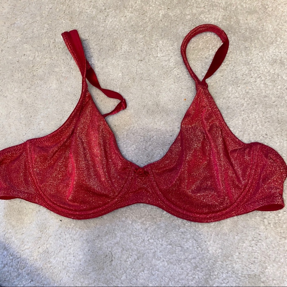Victoria’s Secret Red shimmery sparkly bralette bra lingerie holidays valentines
